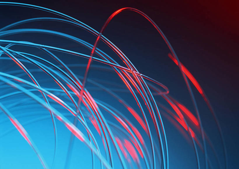 无人,横图,室内,白天,正面,数码,科技,阴影,曲折,弯曲,环绕,围绕,透明,光纤,网络,高光,几何,计算机图形,合成,环抱,红色,蓝色,蜿蜒,电脑合成图,数码合成图,光导纤维,合成图,写实,具体,具象,理智,沉静,萦绕,冷色,高深,冷淡,传输介质,全反射,传导工具,彩图