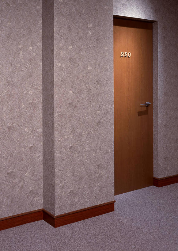 无人,宾馆,竖图,室内,白天,正面,壁纸,门,木制,墙,走道,走廊,过道,墙壁,墙面,把手,门把手,木制品,门框,门把,墙纸,拉手,彩图,客店,客栈,旅店,旅馆,旅舍,汽车旅馆