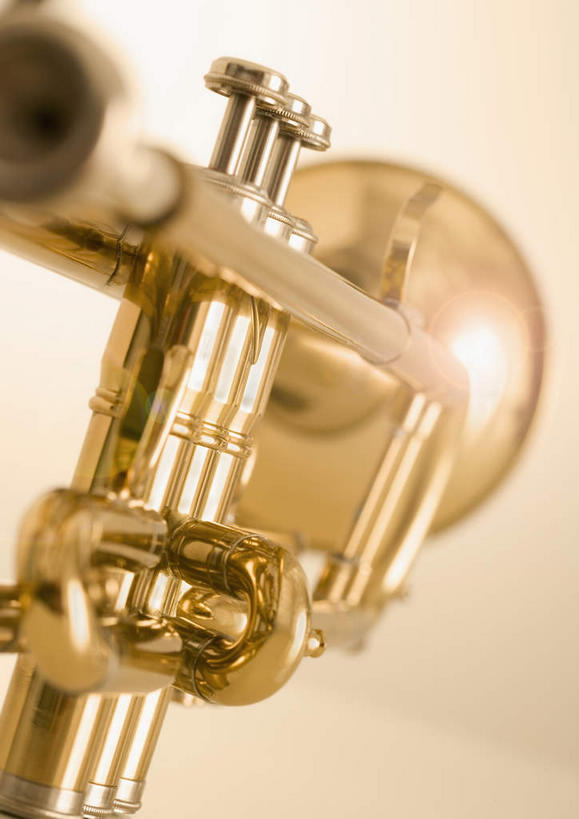 无人,竖图,室内,特写,白天,白色背景,正面,静物,金属制品,阴影,朦胧,模糊,反射,金属,影子,乐器,铜管乐器,小号,一个,金色,摄影,影棚,单个,铜管,彩图,影棚拍摄,拍摄