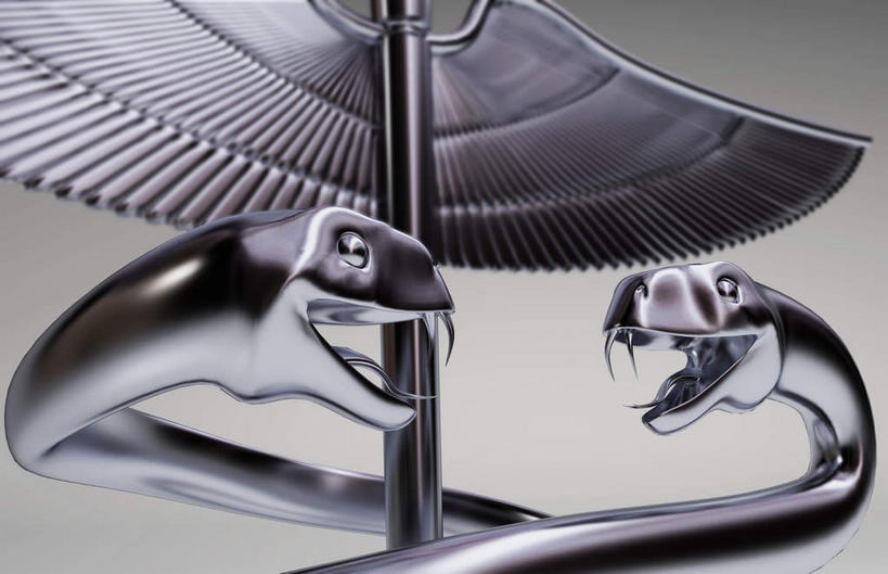 无人,横图,俯视,室内,特写,白天,白色背景,桌面,野生动物,两条,一根,阴影,反射,爬行动物,蛇,标志,影子,标识,动物,拐杖,手杖,救护,医疗,象征,冷血动物,和平,凶猛,双蛇杖,救死扶伤,残暴,凶残,彩图,高角度拍摄