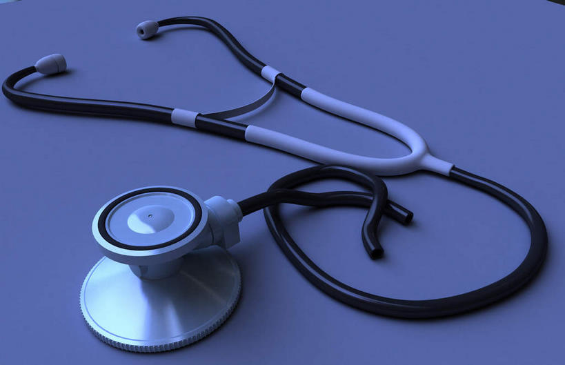 无人,竖图,俯视,室内,特写,白天,静物,蓝色背景,一个,听诊器,单个,医疗设备,彩图,高角度拍摄