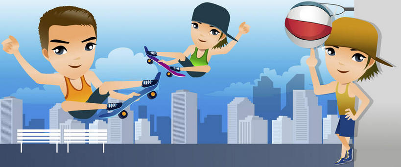 西方人,无人,三个人,伙伴,朋友,高楼大厦,横图,插画,室内,白天,正面,锻炼,友谊,运动,数码,科技,篮球,大厦,建筑,摩天大楼,欧洲,欧洲人,阴影,服装,网络,云,云朵,篮球装备,高光,几何,计算机图形,合成,云彩,图画,休闲装,运动器械,画,衣服,蓝色,黑色,白云,蓝天,天空,天,休闲,休闲服,健身器械,服饰,晴朗,滑板,电脑合成图,数码合成图,健身器材,漫画,篮球运动,写实,具体,具象,体育,友情,男人,男性,年轻男性,白种人,晴空,彩图,全身,健身,大楼,高层建筑,高楼,摩天楼,运动器材,短发