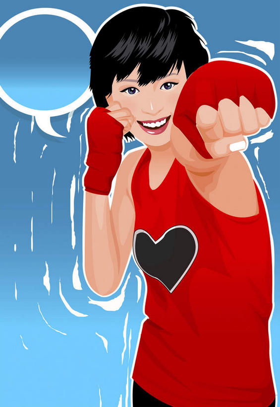 西方人,拳,一个人,无人,站,竖图,插画,室内,白天,正面,数码,科技,欧洲,欧洲人,仅一个年轻女性,仅一个女性,仅一个人,阴影,蓝色背景,服装,网络,气泡,云,云朵,高光,几何,计算机图形,合成,云彩,图画,注视,休闲装,画,衣服,黑色,白云,观察,看,站着,休闲,休闲服,服饰,观看,电脑合成图,数码合成图,察看,关注,漫画,写实,具体,具象,年轻女性,女人,女性,白种人,拳头,站立,半身,彩图,短发