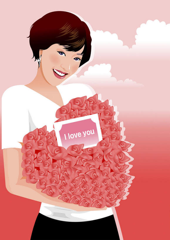 西方人,一个人,无人,站,笑,微笑,竖图,插画,室内,白天,正面,爱情,幸福,纯洁,热情,数码,科技,植物,玫瑰,欧洲,欧洲人,仅一个年轻女性,仅一个女性,仅一个人,许多,阴影,服装,爱心,盛开,网络,英文,标志,文字,字符,字母,玫瑰花,高光,几何,计算机图形,浪漫,合成,图画,注视,休闲装,标识,画,花,花瓣,花朵,花卉,鲜花,衣服,白色,花蕊,观察,看,站着,休闲,温暖,温馨,心形,休闲服,恩爱,服饰,观看,英文字母,电脑合成图,数码合成图,和睦,察看,关注,感动,漫画,写实,具体,具象,尊敬,天真,刺玫花,徘徊花,年轻女性,女人,女性,白种人,心型,站立,半身,彩图,融洽