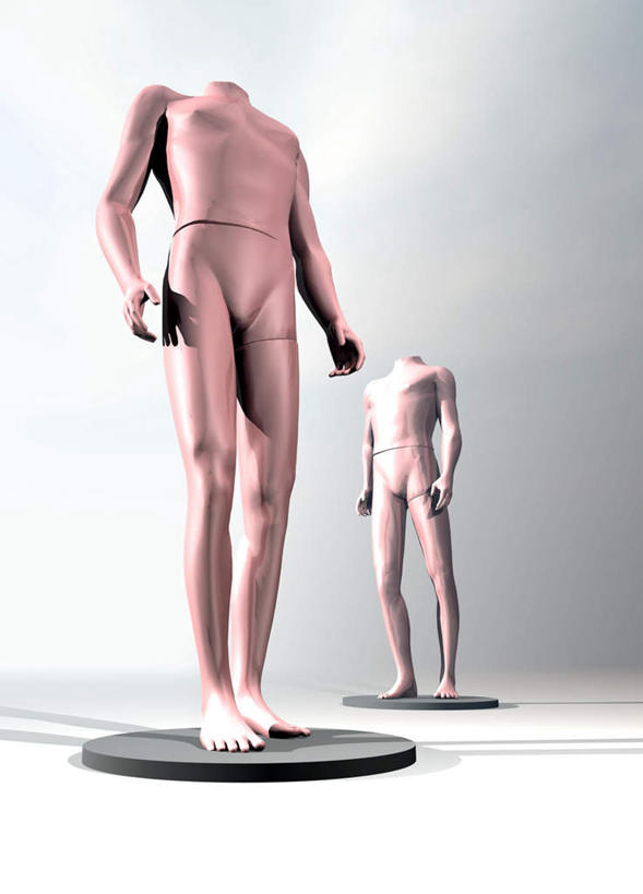 无人,站,竖图,室内,特写,白天,正面,数码,科技,阴影,灰色背景,反射,网络,影子,高光,几何,计算机图形,合成,两个,模型,站着,躯干,人体,电脑合成图,数码合成图,写实,具体,具象,躯体,模子,男性,站立,彩图