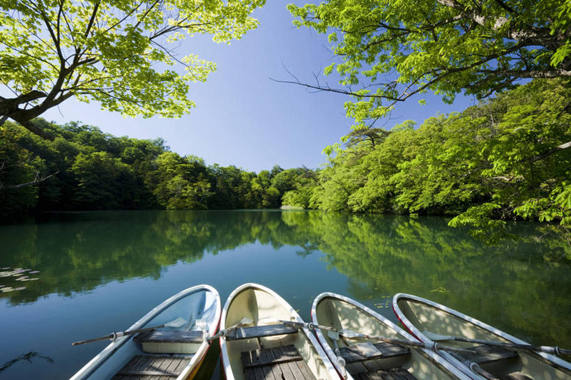无人,横图,室外,白天,正面,旅游,度假,湖,湖泊,美景,树林,水,植物,船,日本,亚洲,一排,阴影,整齐,光线,影子,湖面,景观,水流,水面,木船,娱乐,树,树木,排列,蓝色,绿色,蓝天,天空,阳光,自然,交通工具,湖水,天,享受,休闲,景色,放松,生长,晴朗,成长,舟,四艘,队列,自然风光,载具,东亚,本州,万里无云,本州岛,日本国,青森,青森县,东北地方,晴空,晴空万里,彩图