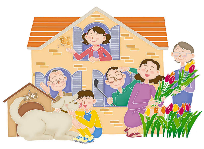 儿童,老年人,头发,无人,母亲,父亲,儿子,祖母,祖父,三代同堂,家,站,坐,捧,笑,摸,微笑,露齿笑,横图,插画,室内,白天,白色背景,正面,纯洁,数码,科技,草地,草坪,植物,窗户,宠物,狗,一条,撑,抚摸,握,阴影,服装,盛开,光线,网络,影子,房屋,墙,屋子,云,云朵,高光,几何,计算机图形,拿,合成,花蕾,云彩,图画,拿着,注视,休闲装,祖孙三代,楼房,玻璃窗,墙壁,墙面,住宅,画,草,花,花瓣,花朵,鲜花,小孩,衣服,蓝色,绿色,紫色,黑色,白云,蓝天,天空,阳光,动物,天,花苞,花蕊,观察,看,站着,休闲,温暖,温馨,父子,母子,休闲服,父爱,可爱,母爱,童年,童趣,握着,服饰,奶奶,爷爷,观看,祖孙,电脑合成图,数码合成图,和睦,察看,撑着,关注,漫画,童真,烂漫,无邪,忠诚,外婆,外祖母,外公,外祖父,外孙,写实,具体,具象,外孙子,狗屋,天真,老年男性,老年女性,男孩,男人,男性,年轻男性,年轻女性,女人,女性,孩子,年轻人,全家福,孙子,犬,触摸,端,端着,接触,捧着,手捧,站立,坐着,半身,彩图,房子,融洽,男生,爸爸,多代同堂,妈妈