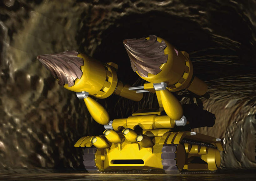 无人,横图,室内,白天,正面,数码,科技,石头,一辆,阴影,反射,网络,石子,影子,洞,泥土,土,地面,高光,几何,计算机图形,合成,黄色,驾驶,行驶,洞穴,操纵,电脑合成图,数码合成图,控制,挖土机,操控,穴,写实,具体,具象,把持,石块,彩图