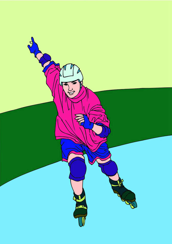 西方人,一个人,无人,运动员,跑,举,笑,微笑,露齿笑,竖图,插画,室内,白天,正面,锻炼,运动,数码,科技,滚轴溜冰,欧洲,欧洲人,仅一个男性,仅一个人,阴影,黄色背景,网络,旱冰鞋,溜冰鞋,高光,几何,计算机图形,合成,图画,画,仅一个年轻男性,托,轮滑鞋,电脑合成图,数码合成图,赛道,漫画,写实,具体,具象,单排轮滑,体育,溜冰,轮滑,男人,男性,年轻男性,白种人,体育运动员,运动选手,举着,跑步,向上举,向上伸,向上托,彩图,全身,健身