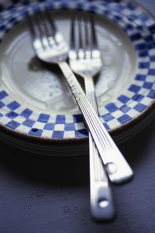 无人,竖图,俯视,室内,特写,白天,桌面,桌子,静物,餐具,一排,许多,阴影,黑色背景,整齐,反射,叉子,碟子,方格,盘,影子,排列,蓝色,盘子,碟,摄影,影棚,队列,餐叉,进餐用具,烹调用具,彩图,高角度拍摄,影棚拍摄,拍摄