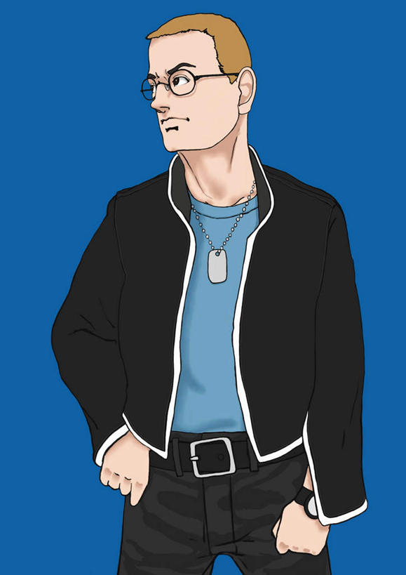 西方人,一个人,无人,站,竖图,插画,室内,白天,正面,数码,科技,项链,欧洲,欧洲人,仅一个男性,仅一个人,握,阴影,蓝色背景,网络,眼镜,高光,几何,计算机图形,合成,图画,注视,鼓励,画,仅一个年轻男性,加油,看,手势,握拳,站着,打气,握着,观看,电脑合成图,数码合成图,挂坠,关注,鼓舞,漫画,写实,具体,具象,男人,男性,年轻男性,白种人,站立,半身,彩图