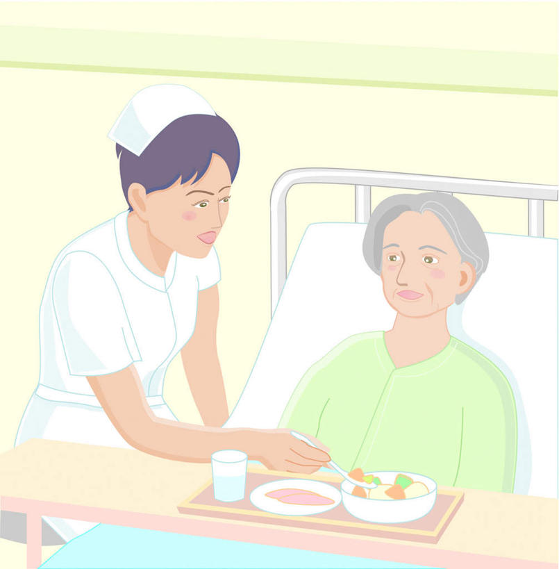 米饭,东方人,无人,两个人,病人,护士,医院,坐,躺,吃,竖图,俯视,插画,室内,白天,工作服,制服,数码,科技,床,桌子,亚洲,阴影,网络,勺子,墙,菜,床单,饭,高光,几何,计算机图形,合成,图画,注视,黄种人,被子,墙壁,墙面,画,调羹,汤匙,碗,观察,看,喂,单人床,观看,电脑合成图,数码合成图,五谷,察看,被单,白衣天使,关注,漫画,医疗机构,写实,具体,具象,工作制服,卧着,老年女性,年轻女性,女人,女性,亚洲人,患者,就医者,嚼,食,躺着,卧,坐着,半身,彩图,高角度拍摄,工作套服,病院,诊所