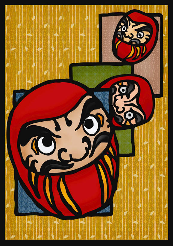 无人,竖图,插画,室内,白天,正面,数码,科技,日本,亚洲,一排,阴影,整齐,网络,吉祥物,高光,几何,计算机图形,合成,图画,画,排列,三个,红色,电脑合成图,数码合成图,队列,漫画,东亚,日本国,写实,具体,具象,达摩不倒翁,好运,彩图