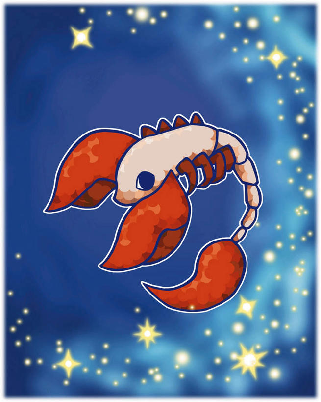 无人,站,竖图,插画,室内,白天,正面,神秘,数码,科技,阴影,蓝色背景,朦胧,模糊,网络,图案,星星,光芒,高光,几何,计算机图形,合成,图像,图画,注视,画,一只,黄色,红色,动物,观察,看,站着,闪耀,星形,卡通,安静,可爱,活泼,星座,观看,电脑合成图,数码合成图,察看,准确,闪烁,关注,占卜,蝎子,漫画,写实,具体,具象,孤傲,天蝎座,直觉,站立,彩图,全身