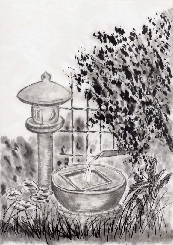 无人,竖图,黑白,室内,白天,正面,绘画,草地,草坪,水,植物,路灯,叶子,照明,艺术,液体,水井,水滴,灯光,绿叶,古典,文化,灯,草,蓝色,绿色,蓝天,天空,工艺品,天,品味,嫩叶,晴朗,照亮,美术,高雅,照明设备,国画,水墨画,万里无云,美学,水墨,叶,叶片,晴空,晴空万里