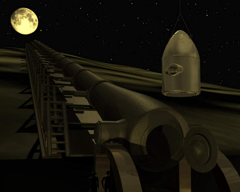 无人,横图,插画,室内,白天,夜晚,正面,数码,科技,星空,夜景,金属制品,阴影,网络,金属,月亮,月光,高光,几何,计算机图形,合成,图画,画,大炮,一架,明亮,电脑合成图,数码合成图,创造,漫画,发明,写实,具体,具象,皎洁,星夜,夜空,彩图