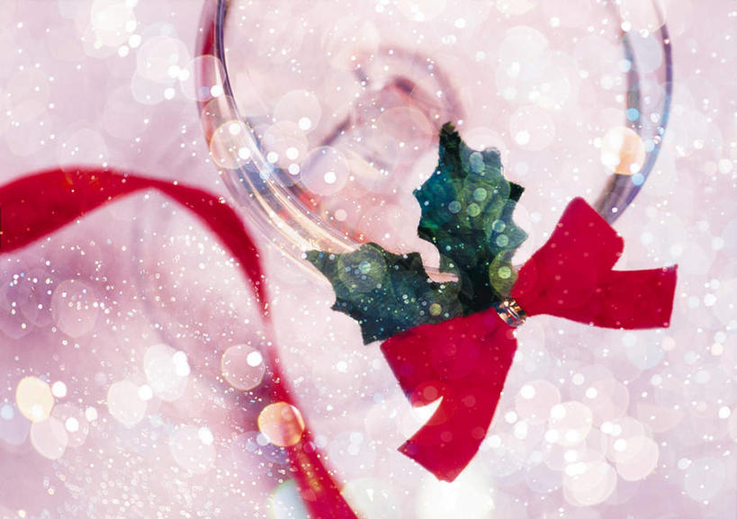 无人,横图,室内,特写,白天,正面,静物,圣诞节,节日,庆祝,装饰,丝绸,丝带,圆圈,缎带,文化,绸带,红色,绿色,庆典,冬青,纪念,华丽,修饰,点缀,衬托,美观,雅致,雅观,枸骨冬青,构骨,猫儿刺,鸟不宿,彩图