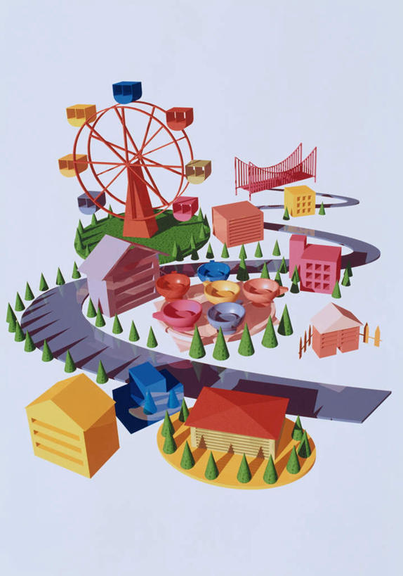 无人,游乐园,家,竖图,室内,白天,白色背景,正面,数码,科技,植物,大桥,道路,立交桥,路,桥梁,公路,杯子,一排,阴影,整齐,网络,房屋,屋子,高架,摩天轮,斜拉桥,桥,咖啡杯,交通,高光,几何,计算机图形,合成,楼房,住宅,树,树木,排列,黄色,红色,蓝色,绿色,自然,游乐设施,转转杯,生长,成长,电脑合成图,数码合成图,队列,费里斯大转轮,写实,具体,具象,欢乐咖啡杯,旋转咖啡杯,马路,彩图,房子