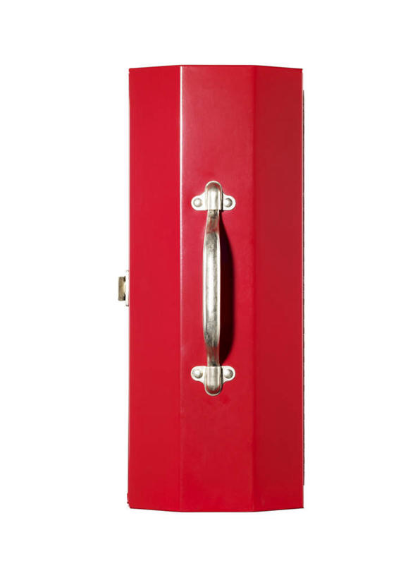 无人,竖图,俯视,室内,特写,白天,白色背景,静物,一个,红色,箱子,工具箱,摄影,影棚,单个,彩图,高角度拍摄,影棚拍摄,拍摄