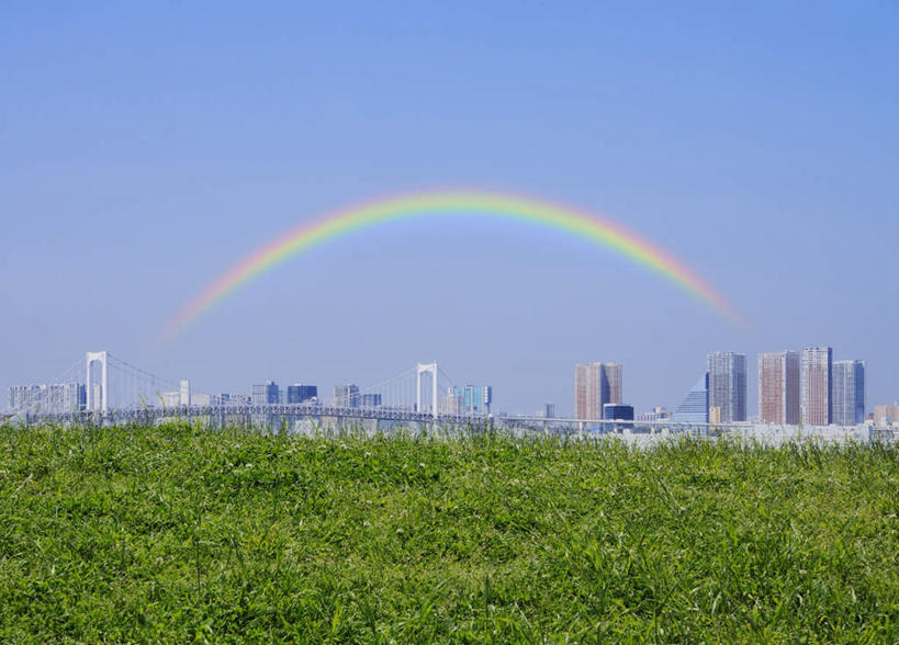 无人,高楼大厦,横图,室外,白天,正面,旅游,度假,彩虹,草地,草坪,美景,植物,大桥,大厦,建筑,立交桥,摩天大楼,桥梁,东京,日本,亚洲,阴影,光线,影子,景观,高架,斜拉桥,桥,娱乐,草,树,树木,蓝色,绿色,蓝天,天空,阳光,自然,天,享受,休闲,景色,放松,生长,晴朗,成长,自然风光,东亚,本州,万里无云,关东地方,本州岛,日本国,东京都,虹,虹桥,七彩虹,晴空,晴空万里,天虹,彩图,大楼,高层建筑,高楼,摩天楼