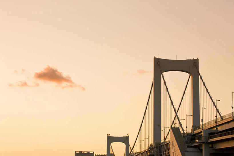 无人,横图,室外,白天,仰视,旅游,度假,日出,美景,太阳,大桥,立交桥,路灯,桥梁,照明,东京,日本,亚洲,一排,许多,整齐,景观,云,云朵,高架,斜拉桥,桥,灯光,彩虹大桥,朝霞,晨曦,黎明,云彩,娱乐,灯,排列,白云,天空,阳光,自然,天,享受,休闲,景色,放松,照亮,照明设备,队列,自然风光,东亚,本州,关东地方,本州岛,日本国,东京都,日本彩虹大桥,朝阳,彩图,低角度拍摄,破晓