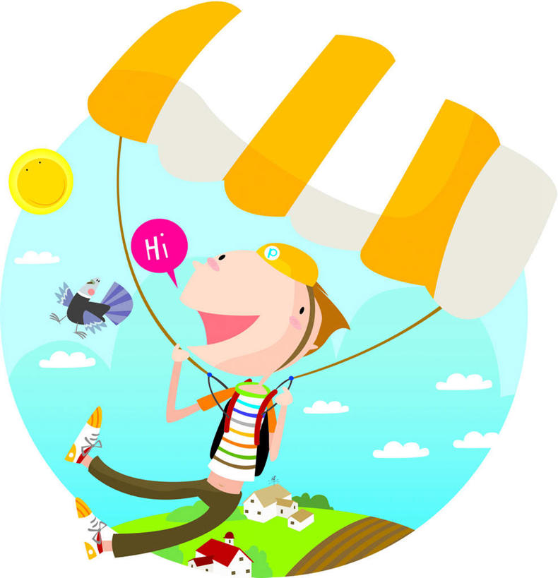 西方人,一个人,无人,家,笑,微笑,露齿笑,竖图,插画,室内,白天,白色背景,正面,数码,科技,草地,草坪,太阳,植物,鸟,帽子,降落伞,欧洲,欧洲人,仅一个男性,仅一个人,飞翔,招呼,阴影,服装,飞行,网络,英文,鸟类,标志,文字,字符,字母,房屋,屋子,云,云朵,高光,几何,计算机图形,翱翔,合成,云彩,图画,扭头,注视,休闲装,标识,飞,楼房,住宅,画,草,树,树木,仅一个年轻男性,一只,衣服,蓝色,绿色,白云,蓝天,天空,自然,遮阳帽,天,观察,看,转头,休闲,休闲服,空中,服饰,生长,成长,观看,英文字母,电脑合成图,数码合成图,察看,关注,漫画,写实,具体,具象,男人,男性,年轻男性,白种人,彩图,全身,房子