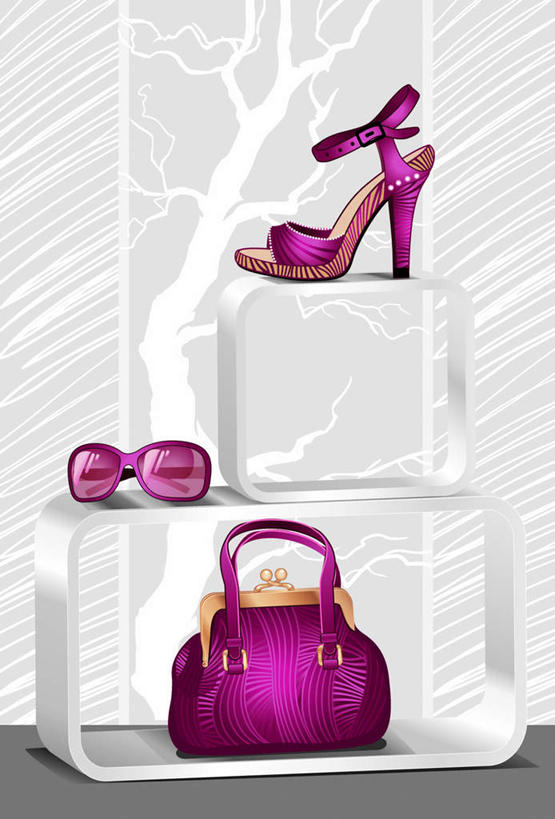 竖图,插画,室内,白天,正面,高跟鞋,神秘,数码,科技,窗户,落地窗,橱窗,阴影,繁华,网络,包,墨镜,皮包,眼镜,高光,几何,计算机图形,合成,图画,玻璃窗,画,紫色,太阳镜,太阳眼镜,展示,遮阳镜,财富,单肩包,电脑合成图,数码合成图,优美,富贵,庄重,高贵,消极,漫画,玻璃橱窗,写实,具体,具象,冷色,财产,孤寂,彩图,全身,奢华