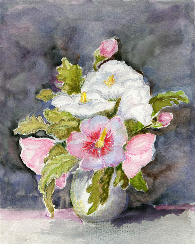 无人,竖图,室内,白天,正面,绘画,花瓶,油画,艺术,盛开,陶瓷,陶瓷制品,古典,花蕾,文化,花,花瓣,花朵,鲜花,瓶子,工艺品,花苞,花蕊,品味,美术,高雅,美学,金钱紫花葵,锦葵,荆葵,钱葵,淑气花,小白淑气花,恩惠,彩图