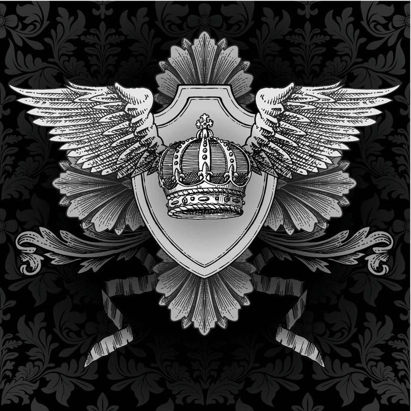 无人,方图,插画,室内,白天,正面,数码,科技,皇冠,阴影,黑色背景,装饰,网络,翅膀,标志,丝绸,丝带,缎带,高光,几何,计算机图形,合成,图画,标识,绸带,画,华丽,修饰,点缀,电脑合成图,数码合成图,权威,徽章,合成图,高贵,警徽,漫画,写实,具体,具象,衬托,美观,雅致,雅观,权力,统治,王冠,彩图