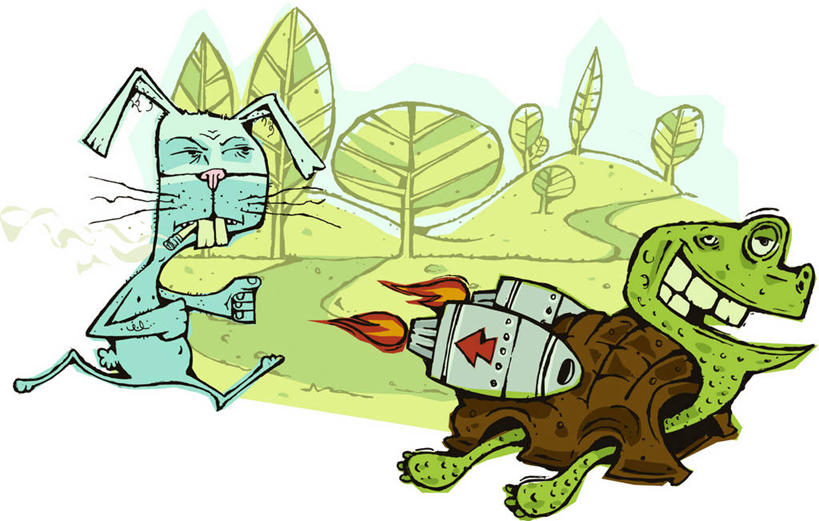 无人,跑,笑,微笑,露齿笑,横图,插画,室内,白天,侧面,锻炼,热情,运动,数码,火箭,航天,科技,草地,草坪,植物,道路,路,哺乳动物,龟,火,阴影,科学,网络,爬行动物,兔子,火焰,小路,交通,高光,几何,计算机图形,燃烧,合成,图画,注视,画,草,树,树木,绿色,自然,动物,观察,看,两只,健康,运输,生长,成长,观看,兔,电脑合成图,数码合成图,察看,龟兔赛跑,合成图,关注,载具,坚定,故事,漫画,写实,具体,具象,长寿,乌龟,寓言故事,体育,跑步,彩图,全身,健身