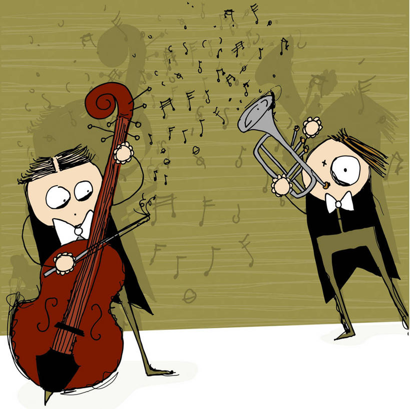 西方人,无人,两个人,伙伴,朋友,站,横图,插画,室内,白天,正面,友谊,合作,团队,数码,科技,欧洲,欧洲人,握,阴影,服装,反射,网络,影子,乐器,弦乐器,小提琴,高光,几何,计算机图形,音乐,弹奏,拿,合成,图画,拿着,注视,画,衣服,观察,看,站着,战略,握着,服饰,观看,电脑合成图,数码合成图,察看,节拍,衣着,合成图,穿着,关注,弓拉弦乐器,弓拉弦鸣乐器,乐符,音符,漫画,符头,符干,符尾,乐章,写实,具体,具象,联合,合谋,衣饰,低音提琴,倍大提琴,擦奏弦鸣乐器,配合,协作,男人,男性,中年男性,白种人,站立,彩图,全身