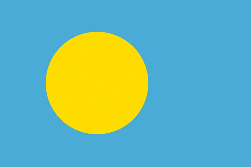 无人,横图,室内,特写,白天,正面,静物,旗帜,国旗,一面,圆形,图形,圆,几何,黄色,蓝色,数学,圆月,旗,彩图,几何图形,平面图形,帕劳国旗,一轮