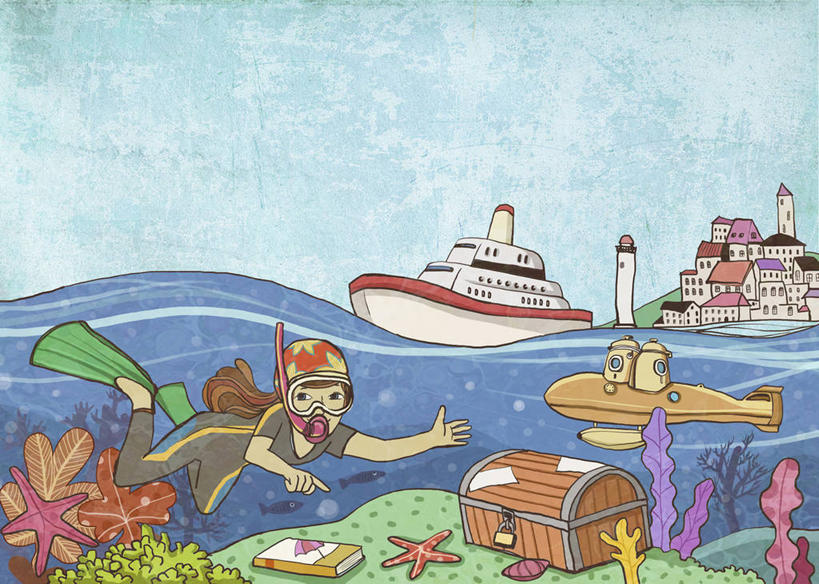 游泳,东方人,一个人,无人,家,横图,插画,室内,白天,正面,锻炼,安全,运动,数码,科技,海底,水下,海浪,海洋,海星,书籍,亚洲,仅一个年轻女性,仅一个女性,仅一个人,指,阴影,服装,光线,网络,潜水镜,影子,泳镜,房屋,屋子,浪花,水底,防护,高光,几何,计算机图形,合成,图画,注视,指点,黄种人,楼房,游轮,海洋生物,住宅,画,锁,衣服,蓝色,蓝天,天空,阳光,海水,动物,容器,书本,箱子,天,观察,看,蛙鞋,生物,海底世界,潜水服,潜水,服饰,晴朗,观看,储藏,保护,脚蹼,呼吸管,电脑合成图,数码合成图,察看,指向,衣着,合成图,储存,穿着,关注,海军,保险,私密,潜水装备,漫画,海景,潜艇,潜水艇,核动力潜艇,核潜艇,军用潜艇,军用舰,军用艇,万里无云,写实,具体,具象,面镜,浮潜,潜水运动,保全,周全,安稳,安定,防盗,宝物,衣饰,平安,体育,棘皮动物门,宝箱,年轻女性,女人,女性,亚洲人,书,图书,大海,风浪,海,海床,海水的波动,近岸浪,涌浪,晴空,晴空万里,星鱼,彩图,全身,健身,房子,湿式潜水服,宝贝,贮存