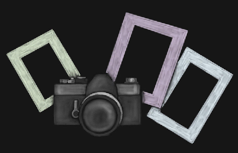 无人,横图,插画,室内,白天,正面,数码,科技,相机,相框,阴影,黑色背景,网络,高光,几何,计算机图形,合成,图画,画,一个,拍照,数码相机,单反,摄影,单个,单反相机,电脑合成图,数码合成图,合成图,漫画,写实,具体,具象,照相机,彩图,照相