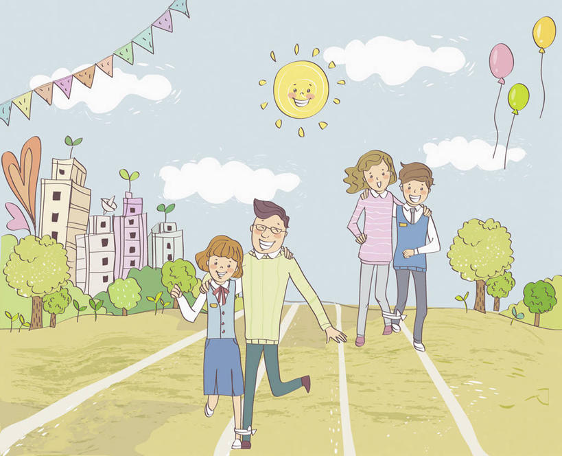 东方人,儿童,中年人,无人,四个人,家庭,夫妻,母亲,父亲,女儿,儿子,伙伴,朋友,体育馆,家,运动场,抱,笑,微笑,露齿笑,横图,插画,室内,白天,正面,爱情,锻炼,快乐,友谊,纯洁,比赛,运动,合作,团队,竞争,数码,科技,旗帜,亚洲,奔驰,阴影,服装,装饰,网络,塑料,房屋,屋子,云,云朵,公寓,跑道,高光,几何,计算机图形,浪漫,合成,云彩,图画,注视,休闲装,黄种人,娱乐,体育场,洋房,楼房,住宅,画,小孩,衣服,蓝色,白云,蓝天,天空,气球,塑料制品,天,奔跑,观察,看,休闲,温暖,温馨,父女,父子,母女,母子,一家人,休闲服,橡胶,恩爱,父爱,可爱,母爱,童年,童趣,战略,恋人,服饰,田径场,晴朗,抱着,观看,华丽,修饰,点缀,电脑合成图,数码合成图,和睦,察看,搂着,体育运动,合成图,关注,塑胶跑道,漫画,童真,橡胶制品,烂漫,无邪,写实,具体,具象,联合,合谋,运动馆,衬托,美观,雅致,雅观,海盗旗,骷髅旗,配合,体育,天真,协作,男孩,男人,男性,女孩,女人,女性,中年男性,中年女性,亚洲人,孩子,夫妇,情侣,晴空,搂,搂抱,彩图,全身,健身,房子,全天候田径运动跑道,两人三足,伴侣,融洽,男生,女生