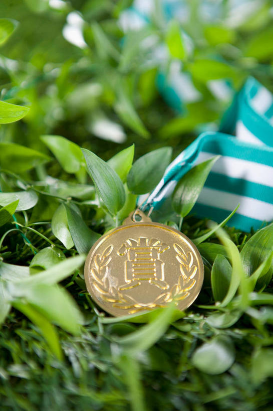 无人,竖图,俯视,室外,特写,白天,成功,胜利,草地,草坪,植物,阴影,朦胧,模糊,反射,影子,草,一个,绿色,光彩,单个,奖牌,金牌,荣誉,奖品,荣耀,光荣,彩图,高角度拍摄