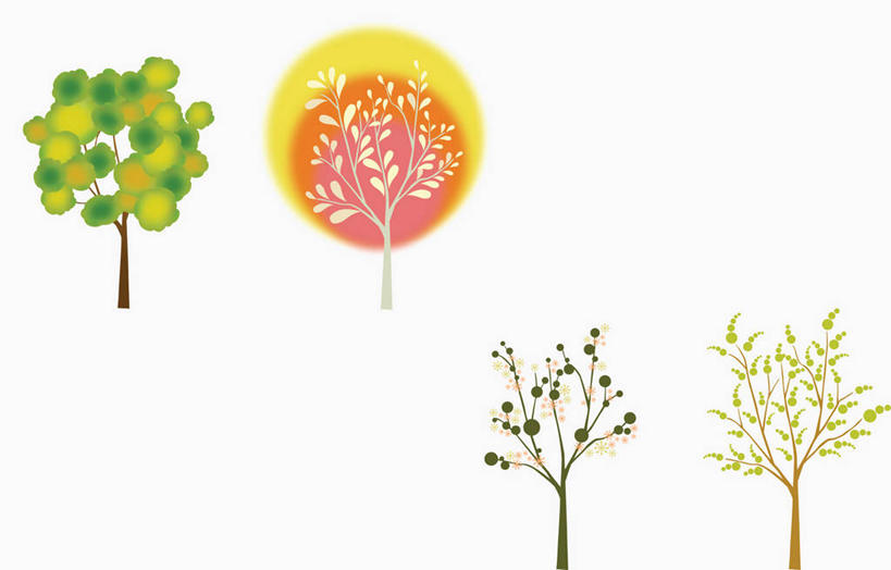 无人,横图,插画,室内,白天,白色背景,正面,数码,科技,植物,阴影,枯萎,网络,枝条,四棵,高光,几何,计算机图形,合成,图画,画,树,树木,树枝,黄色,绿色,白色,自然,生长,成长,死亡,电脑合成图,数码合成图,合成图,漫画,写实,具体,具象,虬枝,枝杈,枯败,彩图