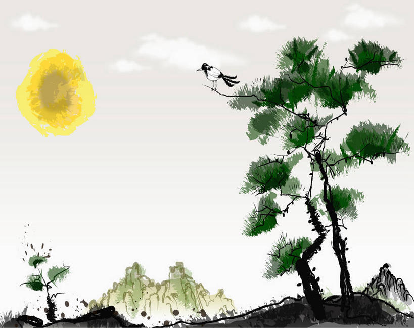 无人,站,横图,插画,室内,白天,白色背景,侧面,数码,科技,美景,山,山脉,太阳,松树,鸟,喜鹊,阴影,网络,鸟类,景观,山峰,枝条,山峦,高光,几何,计算机图形,合成,图画,注视,画,树枝,一只,自然,群山,观察,看,站着,景色,观看,电脑合成图,数码合成图,察看,合成图,关注,自然风光,坚定,漫画,写实,具体,具象,长寿,贞洁,长尾巴郎,灰喜鹊,蓝膀香鹊,鸢喜鹊,虬枝,枝杈,站立,彩图,全身