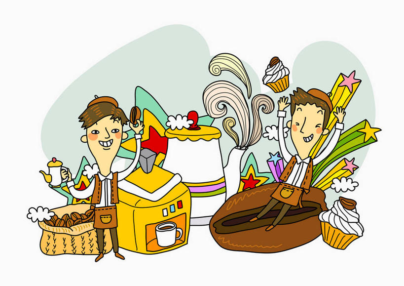 点心,咖啡,东方人,无人,两个人,同事,店员,站,坐,举,闭眼,笑,微笑,露齿笑,横图,插画,室内,白天,白色背景,正面,工作服,制服,下午茶,成功,合作,团队,集体,信心,数码,科技,植物,豆,袋子,亚洲,许多,握,阴影,网络,电器,工具,豆类,豆子,食品,很多,高光,几何,计算机图形,合成,图画,麻袋,注视,黄种人,设备,队伍,画,食物,糕点,容器,咖啡豆,观察,看,托,站着,营业员,冲泡,握着,观看,储藏,纸托,电脑合成图,数码合成图,察看,领导,家电,家用电器,合成图,咖啡机,成就,储存,关注,磨粉,合伙,领袖,漫画,豆科,写实,具体,具象,咖啡因,销售人员,工作制服,纸杯蛋糕,纸托蛋糕,蛋糕托,蛋糕托纸,蛋糕纸托,男人,男性,年轻男性,亚洲人,售货员,闭眼睛,闭着眼,闭着眼睛,举起,举手,举着,向上举,向上伸,向上托,站立,坐着,彩图,全身,工作套服,贮存,蛋糕,清除,压粉,装粉