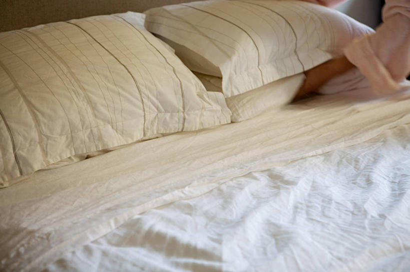 西方人,一个人,横图,室内,白天,正面,床,靠垫,卧室,欧洲,欧洲人,仅一个年轻女性,仅一个女性,仅一个人,握,阴影,睡衣,服装,反射,影子,床单,靠枕,拿,拿着,被子,衣服,垫子,枕头,握着,服饰,单人床,被单,衣着,穿着,家居服,寝衣,衣饰,年轻女性,女人,女性,白种人,半身,彩图,睡房,卧房