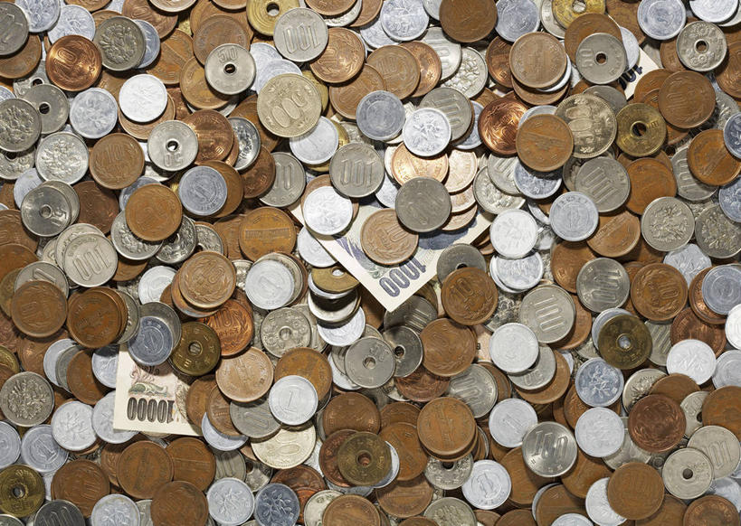 无人,横图,俯视,室内,特写,白天,钱,静物,一堆,许多,阴影,堆叠,堆积,反射,钱币,影子,很多,金融,经济,日元,堆,流通,贸易,货币,现金,硬币,彩图,高角度拍摄,全画面,全框架,全帧,日本银行券,日圆,全画幅