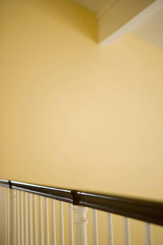 无人,栏杆,竖图,室内,白天,正面,静物,阴影,反射,影子,房屋,墙,屋子,围栏,马厩,护栏,墙壁,墙面,黄色,马棚,彩图,房子,养马