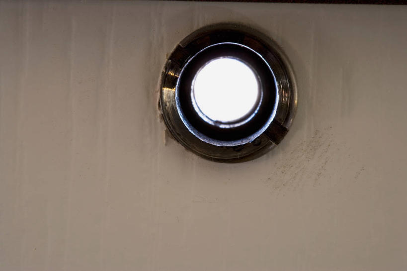 无人,横图,室内,特写,白天,正面,门,静物,阴影,反射,圆形,图形,影子,圆,几何,门框,数学,猫眼,彩图,几何图形,平面图形,门镜