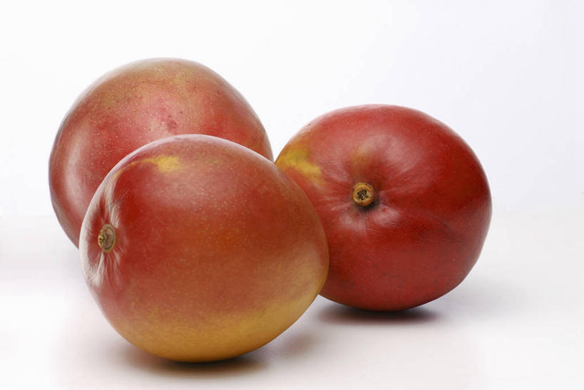 无人,横图,室内,特写,白天,白色背景,正面,餐桌,桌子,芒果,水果,阴影,新鲜,反射,影子,生食,食品,果实,食物,三个,黄色,红色,摄影,有机食品,绿色食品,影棚,餐台,望果,蜜望,檬果,闷果,漭果,杧果,庵波罗果,彩图,影棚拍摄,拍摄