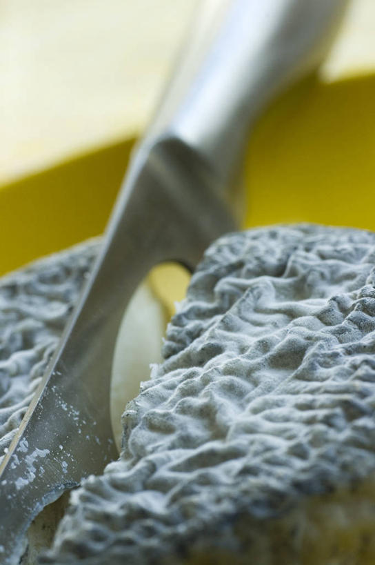 奶酪,无人,竖图,俯视,室内,特写,白天,餐桌,桌子,一把,切开,阴影,朦胧,模糊,反射,工具,影子,干酪,起司,刀具,芝士,营养,刀,切,乳酪,餐台,乳制品,发酵,剖面,切面,蓝纹奶酪,斯提耳顿干酪,奶酪刀,芝士刀,彩图,高角度拍摄