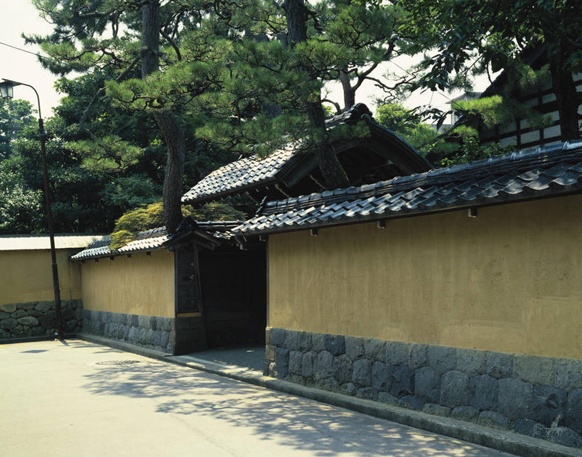 无人,横图,室外,白天,正面,度假,美景,植物,门,城市风光,城市,建筑,日本,亚洲,阴影,光线,瓦片,影子,墙,屋顶,景观,顶棚,瓦,娱乐,墙壁,墙面,树,树木,绿色,阳光,自然,门框,享受,休闲,景色,放松,建造,生长,成长,东亚,屋瓦,金泽,本州,本州岛,日本国,金沢,金沢市,石川,石川县,中部地方,县厅,彩图,金泽市