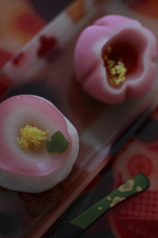 点心,无人,竖图,俯视,室内,特写,白天,餐具,阴影,反射,碟子,盘,影子,和果子,食品,甜点,甜品,小吃,食物,糕点,两个,粉色,盘子,碟,甜食,日式,彩图,高角度拍摄,日本小吃