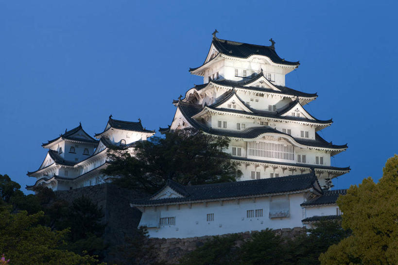 无人,横图,室外,夜晚,仰视,旅游,度假,名胜古迹,植物,标志建筑,地标,建筑,日本,亚洲,遗迹,堡垒,城堡,云,云朵,云彩,古迹,文物,娱乐,建设,古建筑,树,树木,蓝色,绿色,白云,蓝天,天空,自然,天,享受,休闲,旅游胜地,放松,生长,晴朗,成长,要塞,古文明,东亚,本州,世界文化遗产,本州岛,日本国,近畿地方,姬路城,近畿,兵库,兵库县,白鹭城,姬路,姬路市,设防,晴空,彩图,低角度拍摄