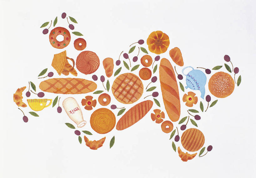 点心,面包,牛奶,无人,横图,插画,室内,白天,白色背景,正面,数码,科技,阴影,盛开,网络,食品,面点,饮品,高光,几何,计算机图形,营养,合成,法国面包,花蕾,图画,画,花,花瓣,花朵,鲜花,食物,糕点,饮料,瓶子,甜甜圈,花苞,花蕊,法式面包,法棍,电脑合成图,数码合成图,长棍面包,乳制品,合成图,奶,牛乳,漫画,法式长棍面包,写实,具体,具象,安神,多纳滋面包,唐纳滋,面包圈,彩图,新月面包