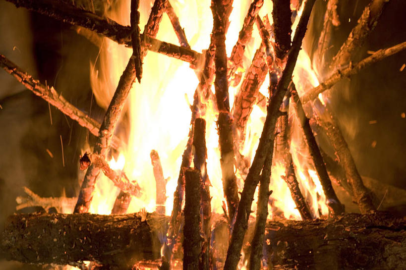 无人,横图,室外,夜晚,正面,热情,植物,火,阴影,反射,火焰,木材,影子,枝条,燃烧,木柴,树,树木,树枝,木料,篝火,露营,野营,宿营,虬枝,枝杈,彩图